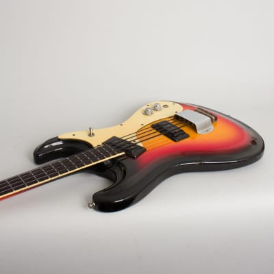 Mosrite  Ventures Solid Body Electric Bass Guitar (1966), ser. #6620, original brown tolex hard shell case. image 7