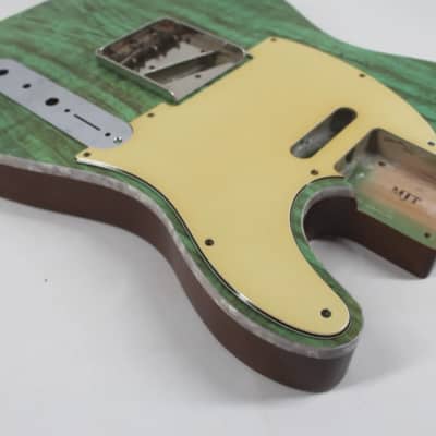 MJT  Lightweight Bound Spalted Maple Tele Body 2022 Trans Green Top Natural Back image 5