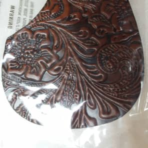 Leather Pickguard for Acoustic Guitars, floral style design, brown Woody finish image 2