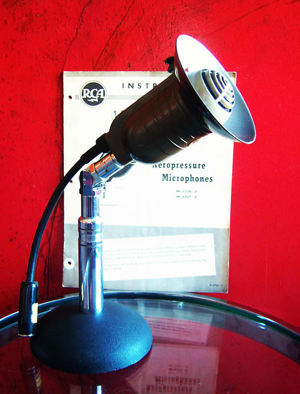 Vintage RARE 1940's RCA MI-6206-G RCA Aero pressure dynamic microphone w baffle, RCA stand & mic manual image 1