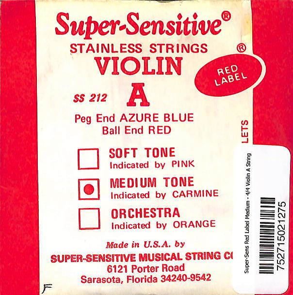 Super Sensitive Red Label Medium 44 Violin A String Reverb