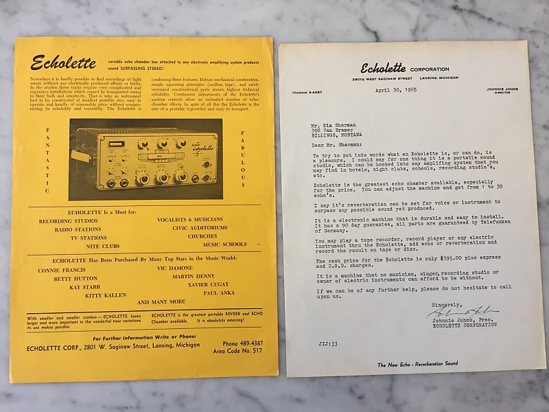 1965 Echolette Corporation Flyer And Signed Letter Rare Vintage Case Candy Collector image 1