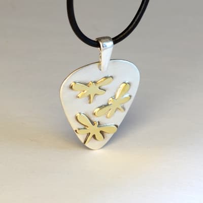 Dragonfly Artisan Sterling Silver Guitar Pick Necklace as a Fusion of Visual Art and Music image 5