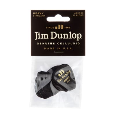 Dunlop 483P03HV Genuine Celluloid, Black, Heavy, 12 Pack image 1