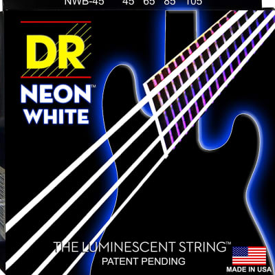DR NWB-45 4 string Hi-Def Neon White Coated Bass Guitar Strings 45-105 MED  Neon White