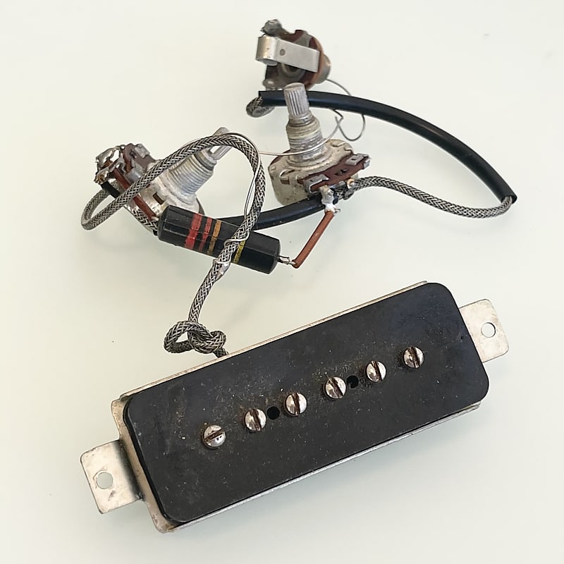 1956 Gibson P-90 Vintage Original Dog Ear Mount Harness with Pots & Wiring  BumbleBee Cap Les Paul Jr. ES-125 ES-225 Guitar Pickup w/ 250K Centralab ...