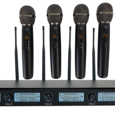 Rockville RWM 4US Quad Wireless UHF 4 Microphone System w