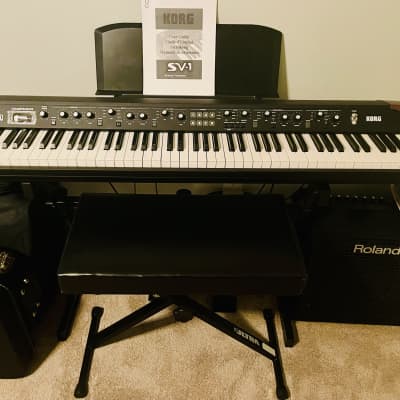 Korg SV1-88 Stage Vintage Digital Piano - Metallic Red with Black/White Keys, Roller Bag, Expression Pedal, Dust Cover