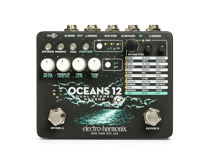 Electro-Harmonix EHX Oceans 12 Dual Stereo Reverb Effects Pedal