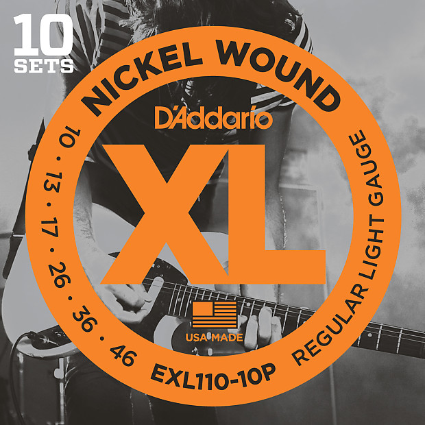 D'Addario EXL110-10P Nickel Wound Electric Guitar Strings, Regular Light, 10-46, 10 Sets image 1
