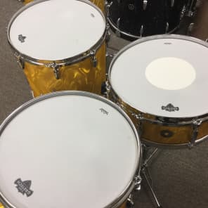 Gretsch USA Custom 12/14/16/18/20/5.5 drum set 130th anniversary New Old Stock Gold Satin Flame image 4