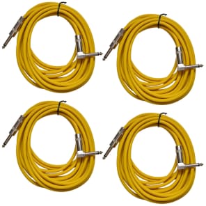 Seismic Audio SAGC20R-YELLOW-4PACK Straight to Right-Angle 1/4" TS Guitar/Instrument Cables - 20" (4-Pack)