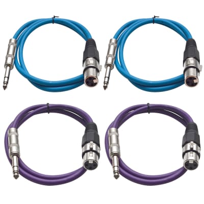 4 Pack of 1/4 Inch to XLR Female Patch Cables 3 Foot Extension Cords Jumper - Blue and Purple image 1