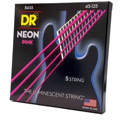 DR Strings Neon Pink Bass Strings 5-String Set (45-125), K3 Coated, NPB5-45 image 2