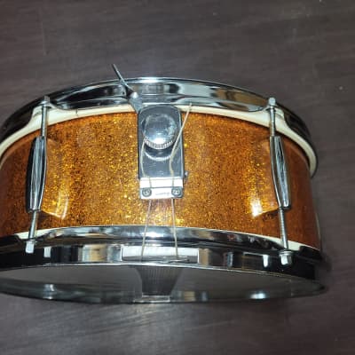 Vintage 1970's Japanese Orange metal flake snare drum  6 lug 5 x 14 AS IS easy fix or parts image 5