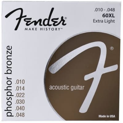 Fender 60XL Extra Light Acoustic Guitar Strings, Ball End, .010-.048 image 1