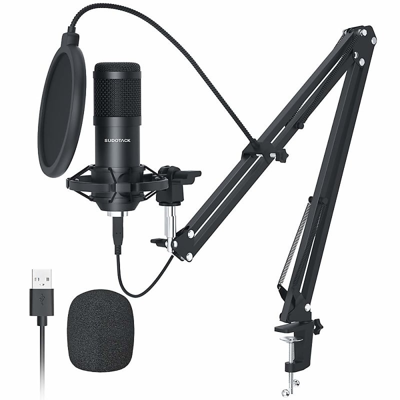 SUDOTACK USB Streaming Podcast PC Microphone, 192KHZ/24Bit Professional  Studio Cardioid Condenser Mic Kit with Sound Card, Boom Arm, Shock Mount,  Pop