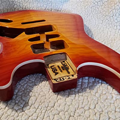 Bottom price on the last USA made bound Alder body in "Cherry sunburst" Quilt top. Made for a Strat neck # CSS-2. image 7