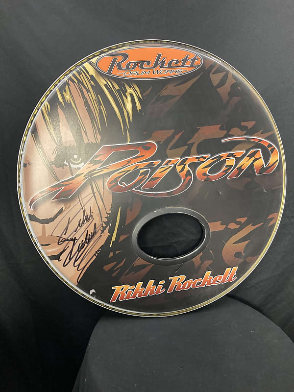 Rikki Rockett's Poison, Rockett Drum Works 22" 2013 Tour Logo Bass Drum Head. SIGNED! image 1