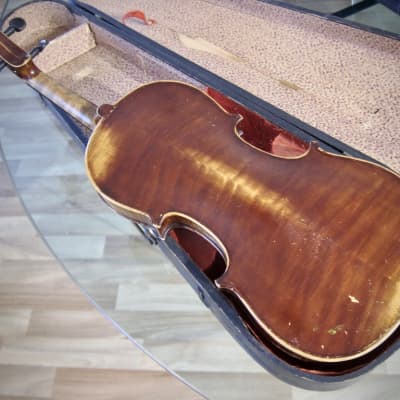 Vintage German 1/2 Size Violin & Coffin Case 1930s Brown Varnished High Quality Small Violin image 11