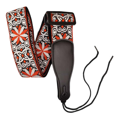 Orange Red Black White Retro Jacquard Guitar Strap image 2