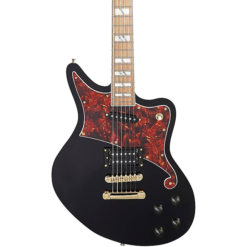 D'Angelico Deluxe Series Bedford Electric Guitar With Stopbar Tailpiece Black image 1