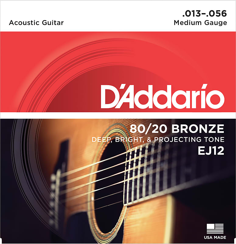 D'Addario EJ12 80/12 Bronze Acoustic Guitar Strings, Medium, 13-56 image 1