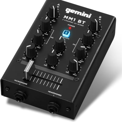 Gemini Sound MM1BT Bluetooth Professional Audio 2-Channel Dual Mic Input Stereo 2-Band Rotary Compact DJ Podcast Mixer with Cross-Fader and Individual Gain Control image 1