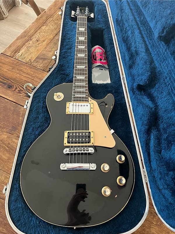 Aria Pro II Leopard 1970's - Black with case set-neck | Reverb
