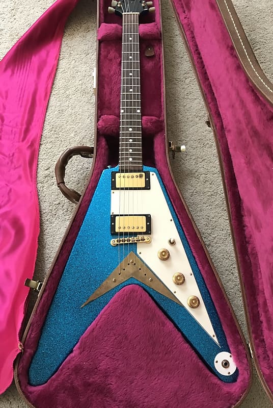 1992 Matteson Korina 58 Style Flying V electric guitar rare BLUE SPARKLE FINISH image 1