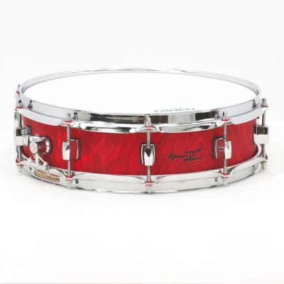 TreeHouse Custom Drums 4x14 Plied Maple Snare Drum with Red Satin Flame Wrap image 1