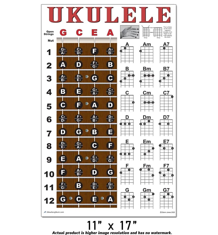 Rainbow Ukulele Fretboard Chord Charts - 11 by 17 and Letter Size