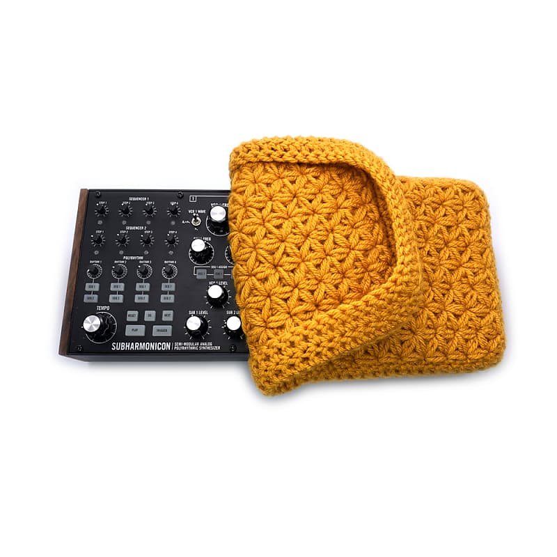 Jasmine stitch crochet dust cover for Moog semi-modular synths (60hp) with cable bag - Gold image 1