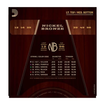DAddario NB1256 Nickel Bronze Light Top Med Bottom Acoustic Guitar Strings 12-56 image 3