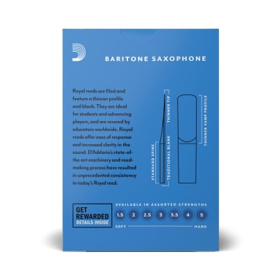 D'Addario Royal RLB1020 Baritone Saxophone Reed 10-Pack, Strength 2.0 image 6