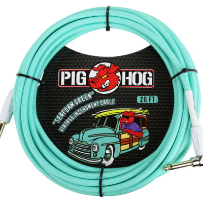 Pig Hog PCH20SGR Vintage Series 1/4" TS Straight to Right-Angle Instrument/Guitar Cable - 20' - Seafoam Green image 1