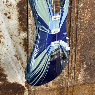 Fender FSR Splattercaster Standard Stratocaster 2003 Midnight Blue Swirl over Olympic White (Used) image 14