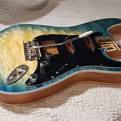 Stunning USA made,Double bound Alder body in Coral reef blue with 5A quilt maple top.Made for a Strat body# CRBS-1. Free pick guard while supplies last. image 12