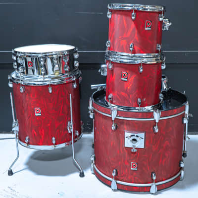 Premier 5 Piece England Drum Kit - 22 / 16 / 14 / 13 / 12 - Red Satin Swirl image 12