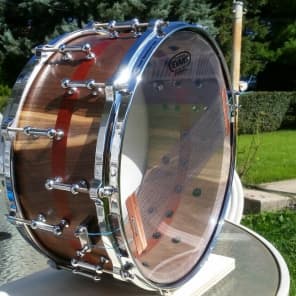 Custom Built Snare 14" X 6.5" Walnut/Bloodwood Stave Snare Drum 2017 Satin image 2