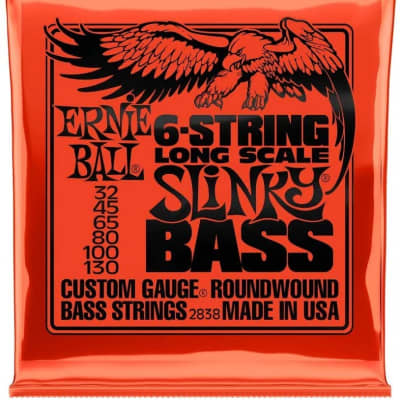 Ernie Ball 6-String Long Scale Slinky Nickel Wound Bass Guitar Strings, 32-130 Gauge (P02838) image 1