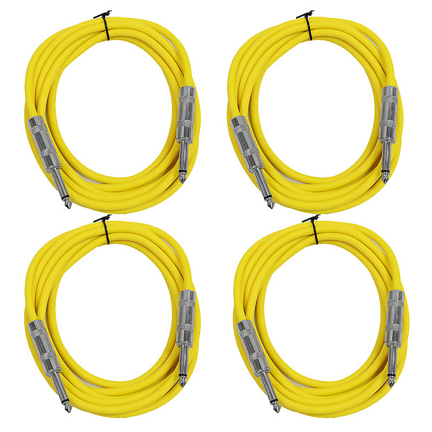 4 Pack of 10 Foot 1/4" TS Patch Cables 10' Extension Cords Jumper - Yellow & Yellow image 1