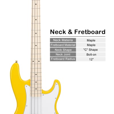 Glarry GP II Electric Bass Guitar with Wilkinson Pickup, Warwick Bass Strings, Bone Nut 2020s Yellow image 21
