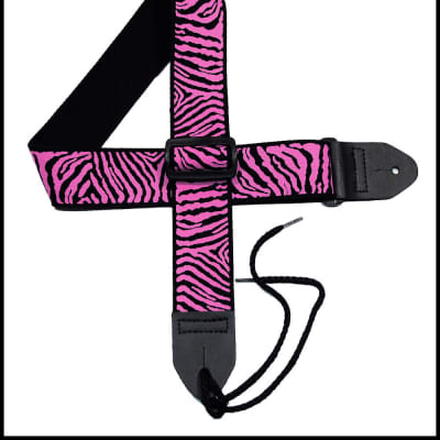 Legacystraps  Zebra  2" Cotton Guitar Strap with Neon Pink Zebra Stripes on a Black Strap