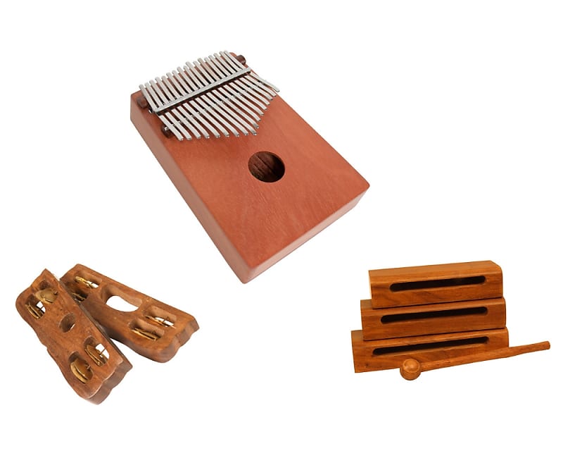 Kalimba Thumb Piano Package Includes: Thumb Piano 17 Key - Red Cedar - Hand Percussion + Tone Blocks W/ Mallets, Wooden Percussion, Set Of 3 + Khartals - Pair image 1