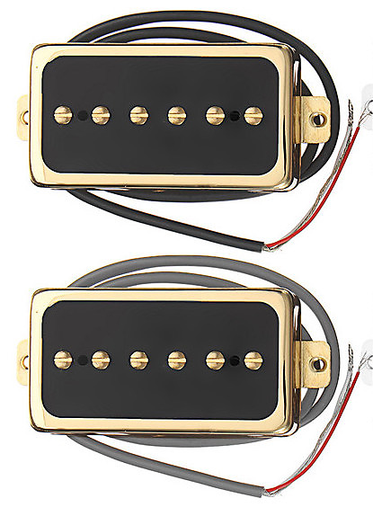 NEW P94 Pickups Set Humbucker Sized P90 Gold Black Covers Vintage Gibson Tone image 1