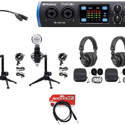 Soundcraft 8-Person Podcast Podcasting Recording Kit  w/Mics+Stands+Headphones - Rockville Audio