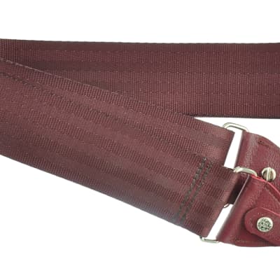 Souldier Banjo Strap Leather Ends Handmade Burgundy Seatbelt Fabric image 1