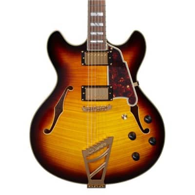 D'Angelico Guitars Excel DC 2018 16  Semi Hollow Electric Guitar with Stairstep Tailpiece, Pau Ferro Fingerboard, Vintage Sunburst image 3