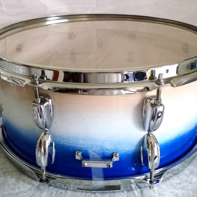 Snare Drum 14 x 6.5" with rings - 60's brass badge Blue White Natural Burst image 3